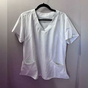 Barco One Racer 4 Pocket V Neck Scrub Top XL White